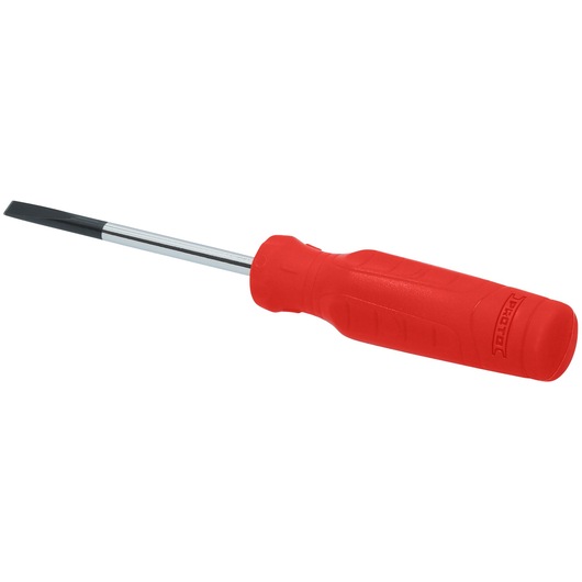 PROTO JCP31603RF flathead screwdriver with red handle and chrome shaft, photographed on white background.