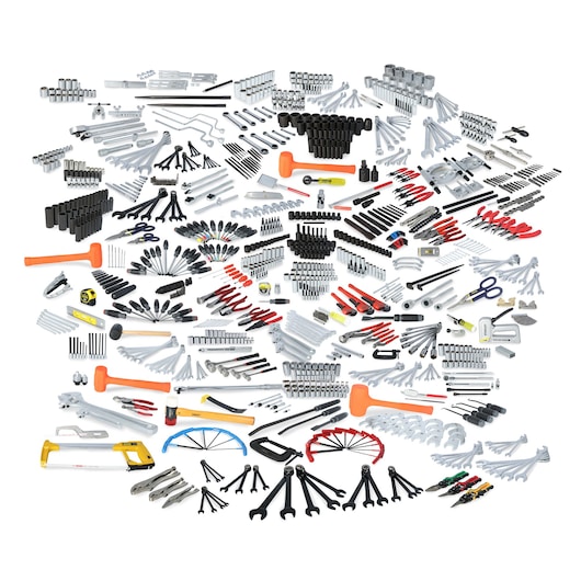PROTO assorted hand tools set JCS-0600MAS to JCS-MAS-7A, photography flat lay on white background.