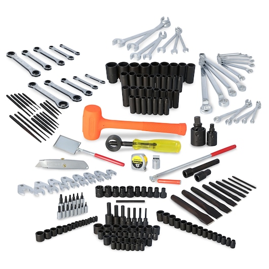 PROTO tool set JCS-0600MAS to JCS-MAS-7A on white background, includes wrenches, sockets, hammer, and accessories.