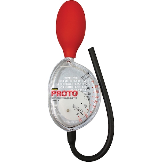 PROTO JFFCC3 antifreeze hydrometer with red bulb and black hose, product facing forward on white background.