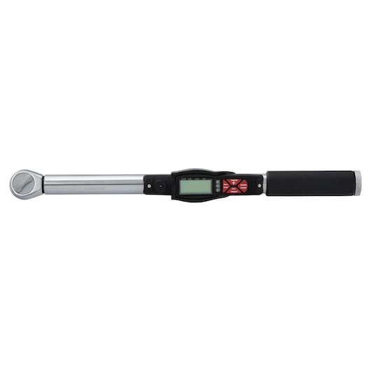 PROTO digital torque wrench JH5-100FRB, front angle, silver handle, black grip, digital display with red buttons.