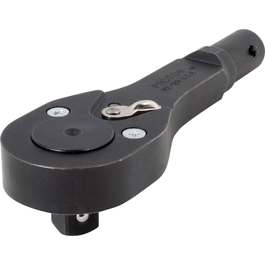 PROTO JH7-12R ratchet head, black metal, close-up angled view on white background.