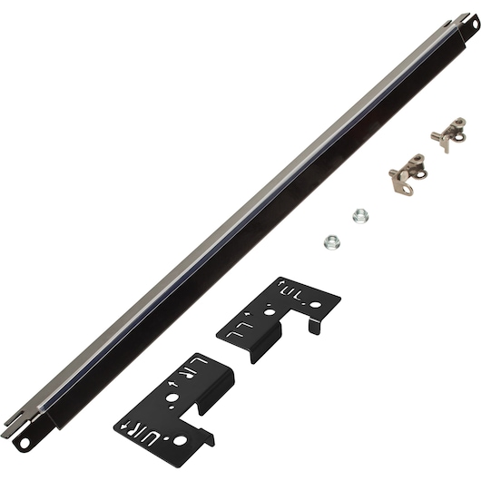 PROTO JLB32 metal latch bar kit with two black mounting brackets, two nuts, and two small metal latches, side angle.