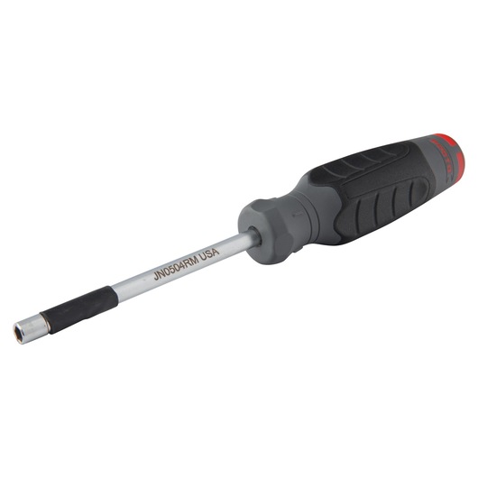 PROTO JN0504RM nut driver with black and gray ergonomic handle, angled view, white background.