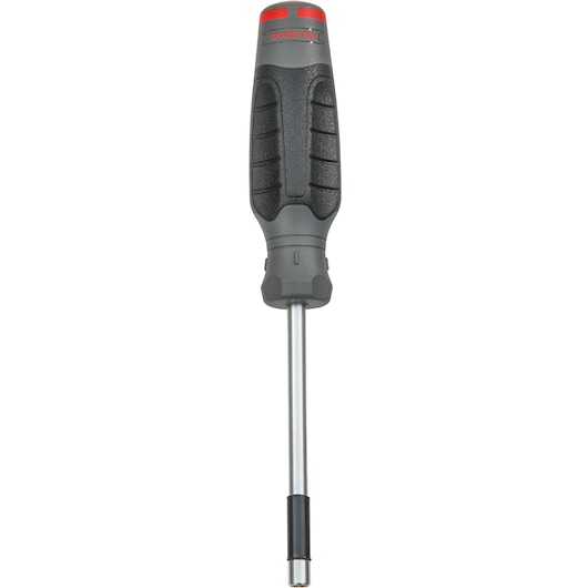 Photo of PROTO JN31604R nut driver with black and red textured handle, straight-on view on white background.