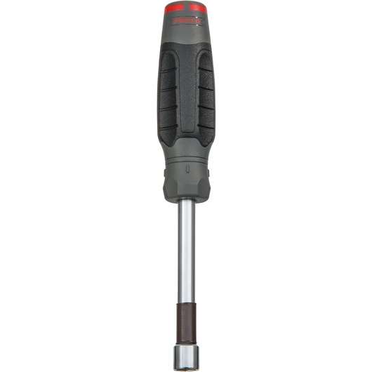 PROTO JN71604R nut driver with black and red ergonomic handle, silver shaft, front angle on white background.