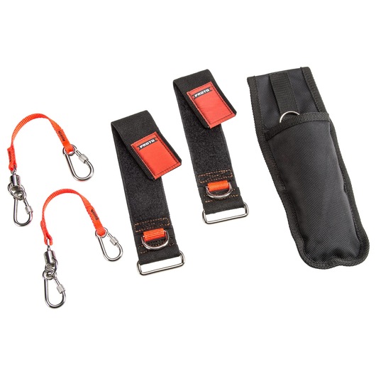 Proto® Tethering D-Ring Pouch Set with One Pocket, Retractable Lanyard, and D-Ring Wrist Strap System with (2) JWS-DR and (2) JLANWR6LB