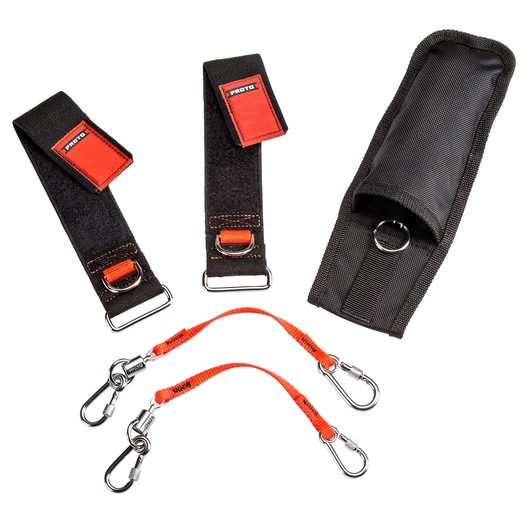 Proto® Tethering D-Ring Pouch Set with One Pocket, Retractable Lanyard, and D-Ring Wrist Strap System with (2) JWS-DR and (2) JLANWR6LB