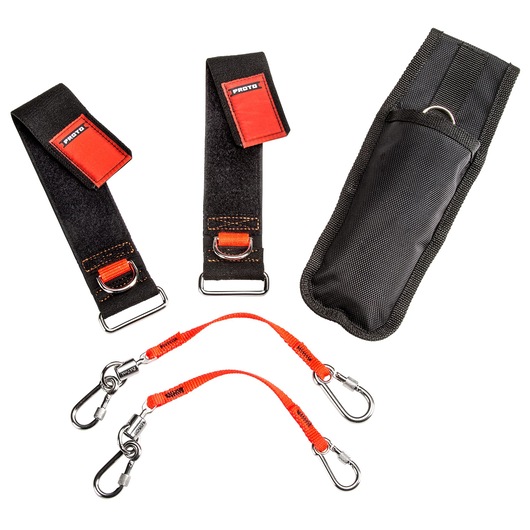 Proto® Tethering D-Ring Pouch Set with One Pocket, Retractable Lanyard, and D-Ring Wrist Strap System with (2) JWS-DR and (2) JLANWR6LB