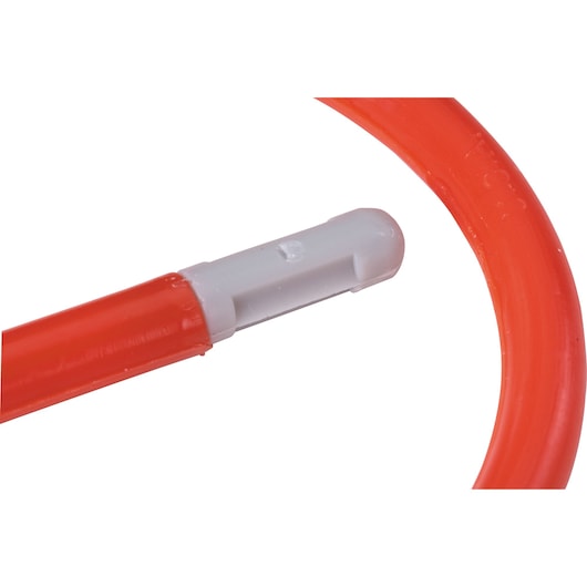 Photo of a PROTO JRR10028 flexible orange positioning rod with a white connector, close-up on a white background.