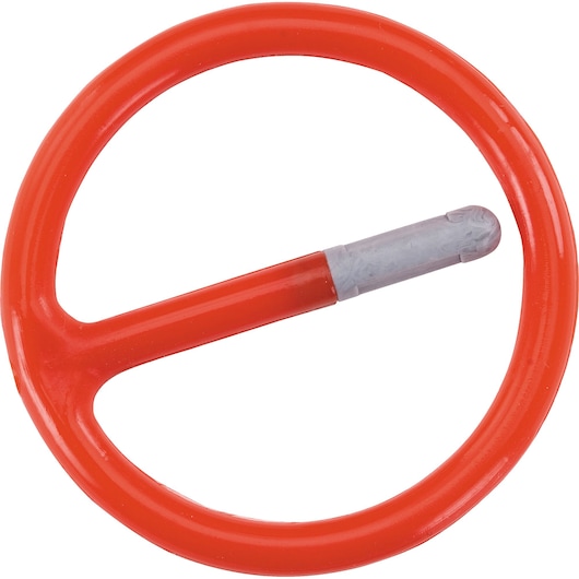 PROTO JRR50080 red steel safety lock pin, circular design, photographed on white background.