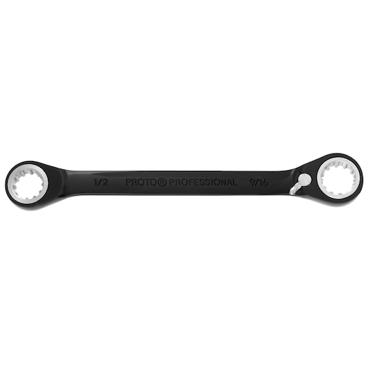 PROTO black box end wrench JSBV1618, two different sized ends, flat lay on white background.