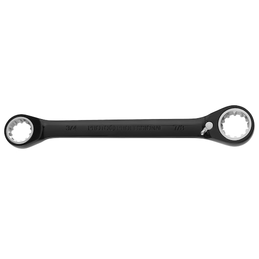 PROTO JSBV2428 black box end ratcheting wrench with dual 3/4 and 7/8 inch ends, flat white background.