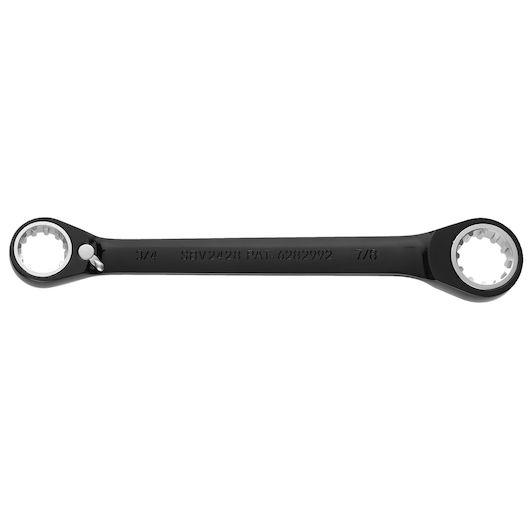 PROTO JSBV2428 black double box ratcheting wrench, top view on white background.