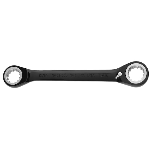 Photo of PROTO JSBV2630 double box-end ratcheting wrench with black finish, straight-on angle.