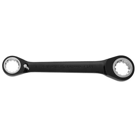 Photo of PROTO JSBV3236 black double box end ratcheting wrench on white background.