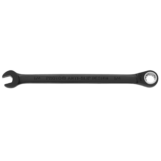 PROTO JSCR08 black combination wrench, anti-slip design, 1/4 inch, product side view on white background.