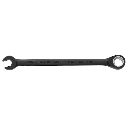 PROTO JSCR10 black combination wrench with open and box end, 5/16 inch size, side view on white background.