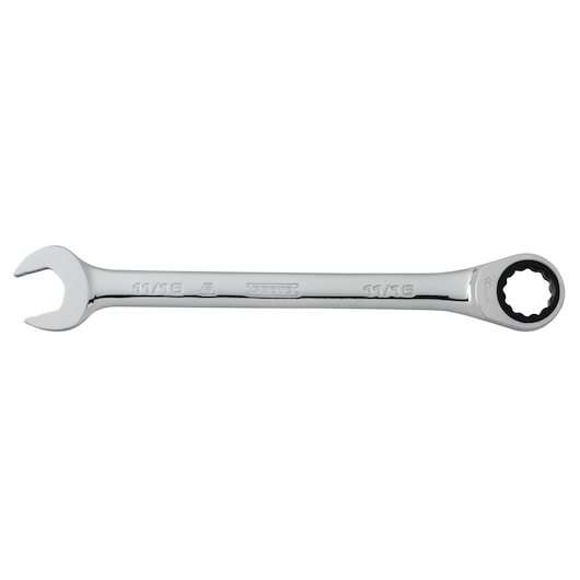 PROTO JSCR22T combination wrench, chrome finish, 11/16 inch size, shown from top on white background.