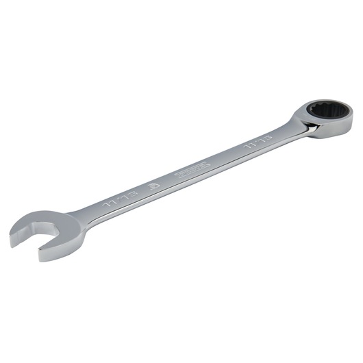 PROTO JSCR22T combination wrench 11/16 inch, chrome finish, photo at angle on white background.