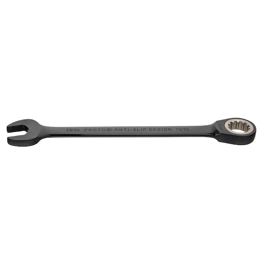 PROTO JSCR26 black combination wrench with anti-slip design, 13/16 inch, top angle on white background.