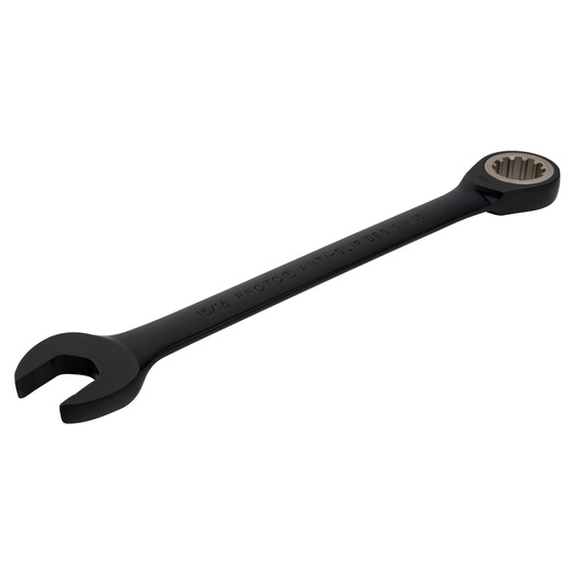 Photo of PROTO JSCR30 black combination wrench with open and box end, angled on white background.