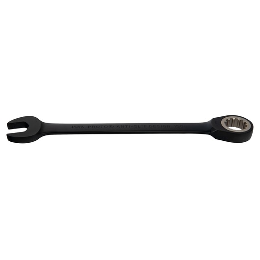 PROTO JSCR30 black combination wrench with open and closed ends, horizontal view on white background.
