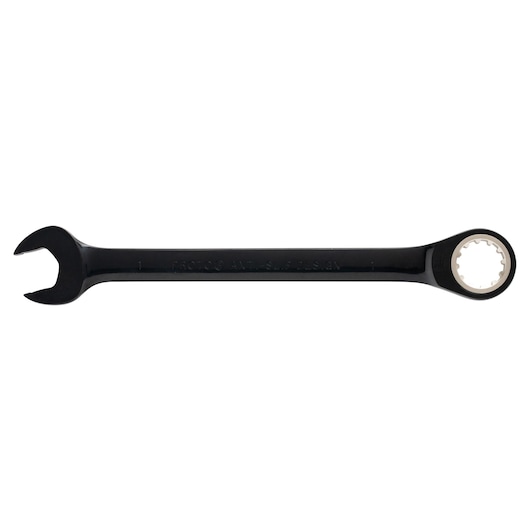 PROTO JSCR32 black combination wrench with open end and box end, side angle on white background.