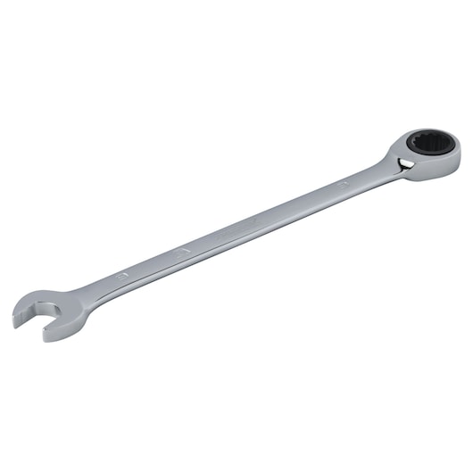 PROTO JSCRM09T combination ratcheting wrench with open and box ends, chrome finish, angled on white background.