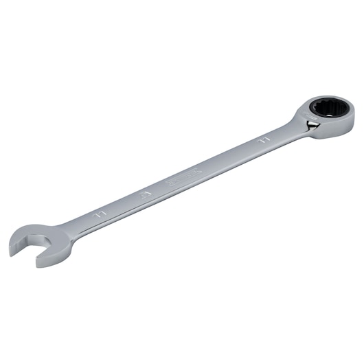 PROTO JSCRM11T chrome ratcheting combination wrench, top angle photo with white background