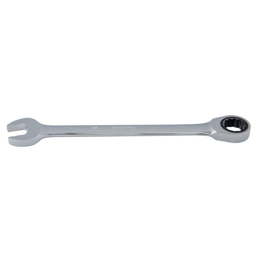 PROTO JSCRM18T combination ratcheting wrench, chrome finish, photographed from the side on a white background.