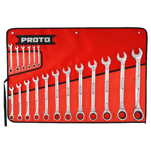 Full Polish Reversible Ratcheting Combination Spline Wrench Set (18 pc.)