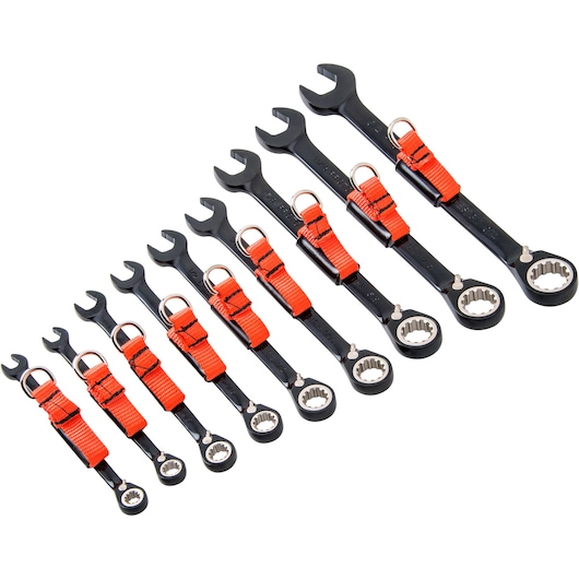 Black Chrome Reversible Combination Ratcheting Wrench Set - Spline (9 pc.)