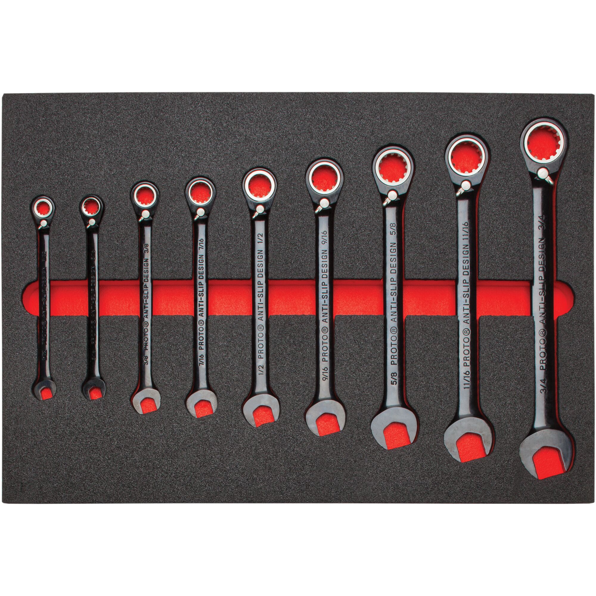 Reversible Ratcheting Combination Wrench Set With Foam (9 pc.) | PROTO