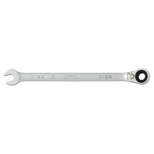 PROTO JSCV07T combination ratcheting wrench, 7/32 inch, silver, product photography, side angle