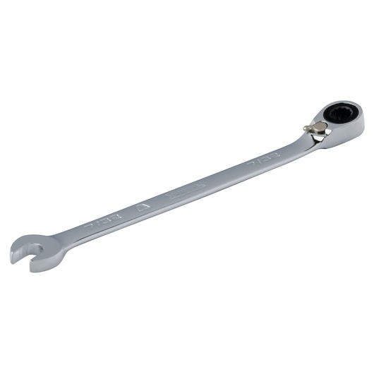 PROTO JSCV07T chrome ratcheting combination wrench, 7/32 inch, side angle, white background.