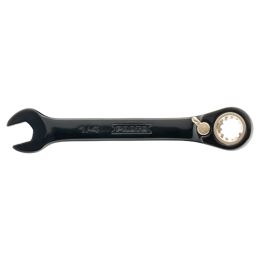 PROTO JSCV08S black ratcheting combination wrench, 1/4-inch, product photo on white background.