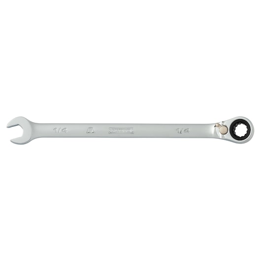 PROTO JSCV08T chrome ratcheting combination wrench, quarter inch, side view on white background.