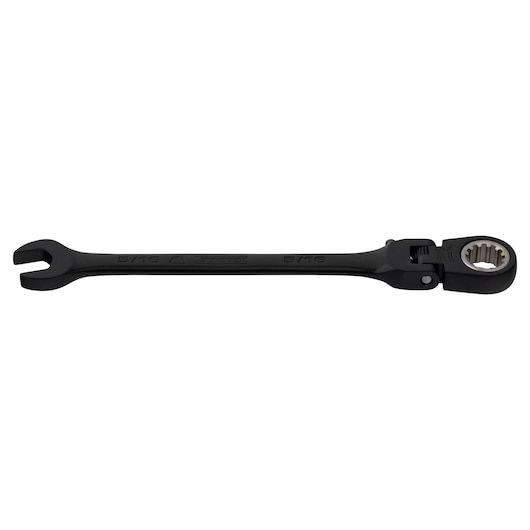 PROTO JSCV10F black ratcheting flex head combination wrench on white background, angled top view.
