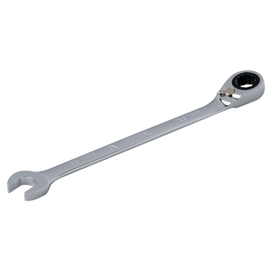 PROTO JSCV11T chrome combination ratcheting wrench front angle on white background.