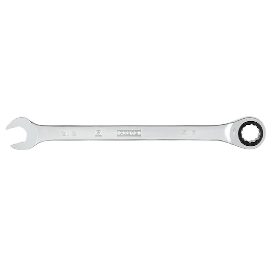 PROTO JSCV12T chrome ratcheting combination wrench, 3/8 inch size, top view on white background.
