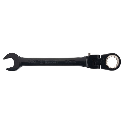 PROTO JSCV14F black ratcheting combination wrench 7/16 inch, front angle, on white background