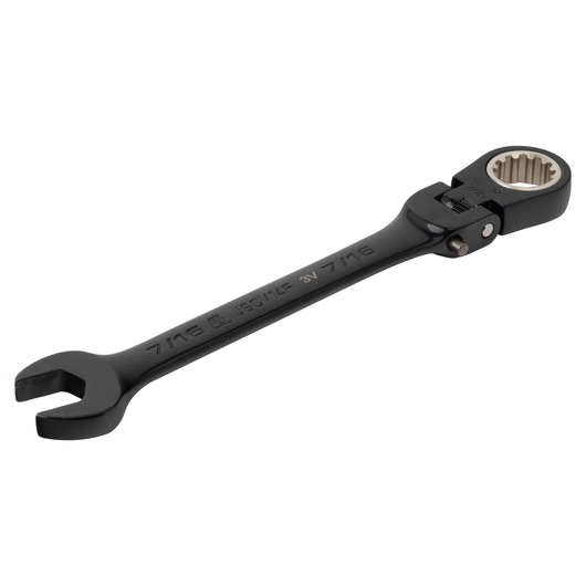 PROTO JSCV14F black ratcheting combination wrench 7/16 inch, front angle on white background.
