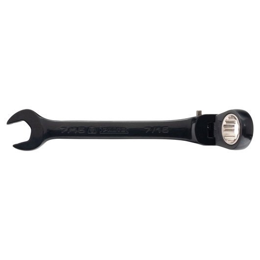 PROTO JSCV14F black combination ratcheting wrench 7/16 inch, front view on white background.