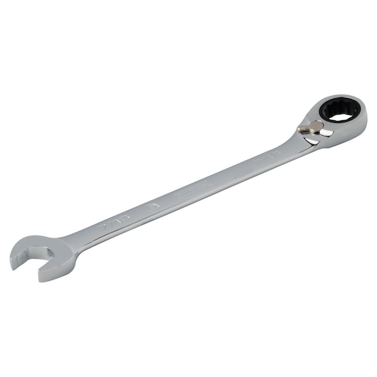 PROTO JSCV14T ratcheting combination wrench, chrome finish, product photography, angled on white background.