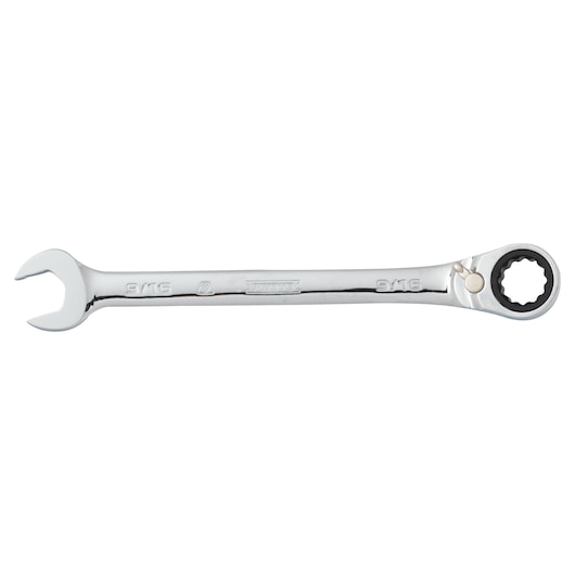 PROTO JSCV18T chrome ratcheting combination wrench, 9/16 inch, front view on white background.