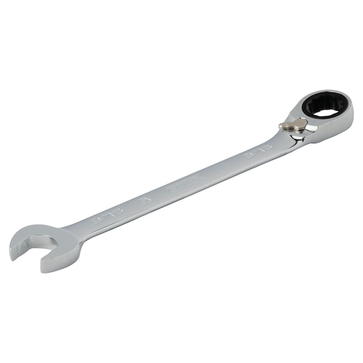 PROTO JSCV18T ratcheting combination wrench, silver finish, angled view on white background