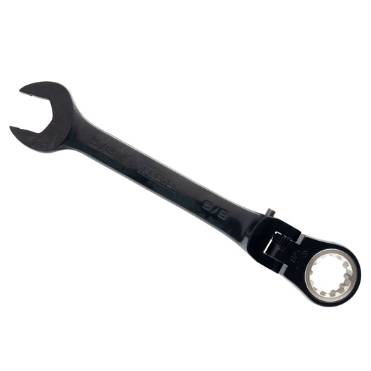 PROTO JSCV20F black ratcheting combination wrench, 5/8 inch size, product photography, top angle.