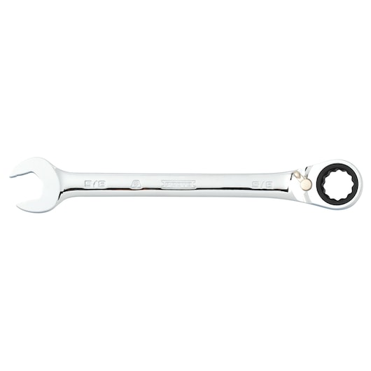 PROTO JSCV20T chrome ratcheting combination wrench, 5/8-inch size, side view on white background.