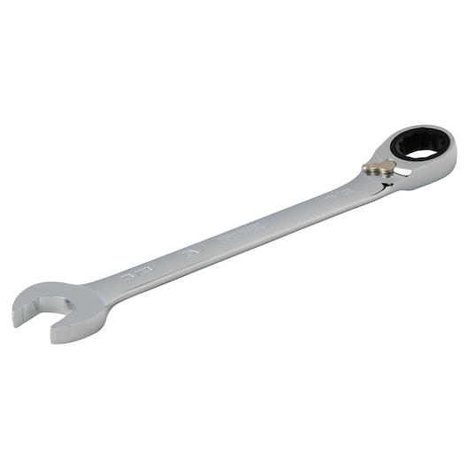 PROTO JSCV20T ratcheting combination wrench, polished silver, 3/8-inch size, side angle on white background.